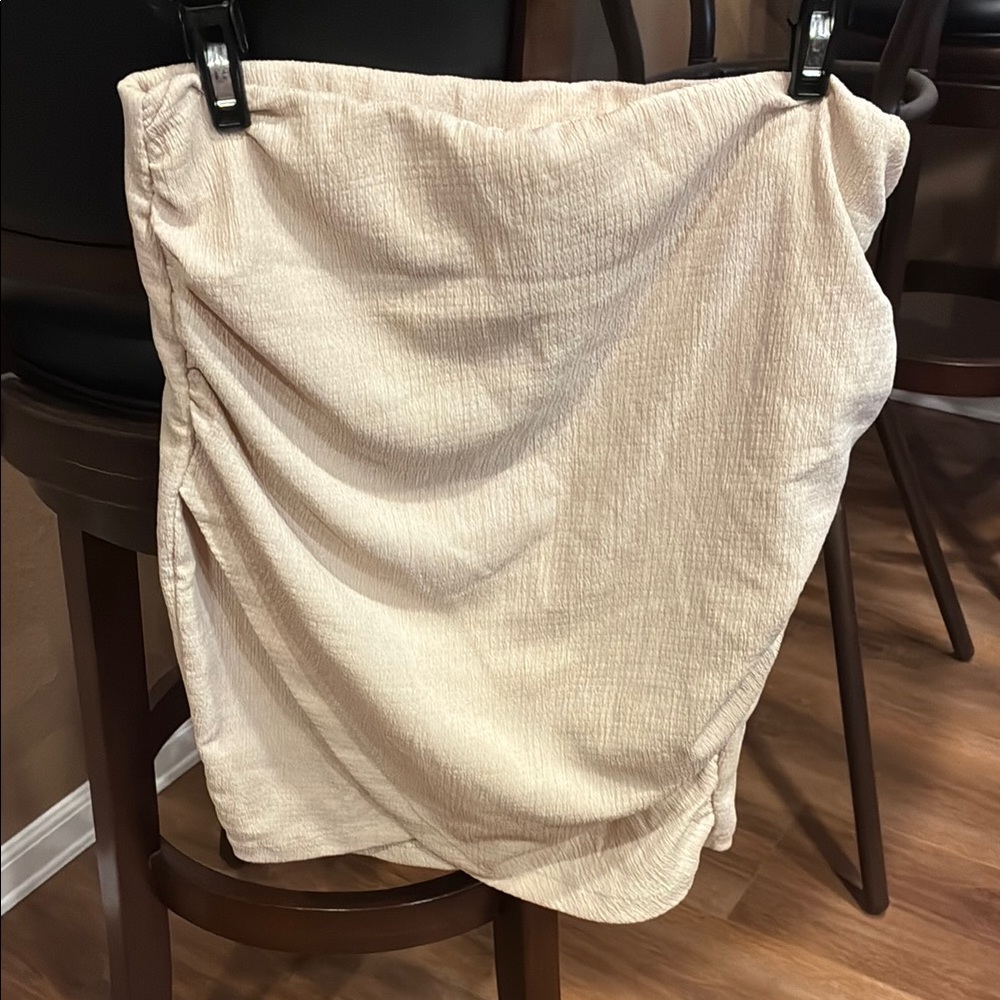 Free People Cream Midi Wrap Skirt with Ruched Detail